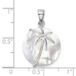 Sterling Silver Rhodium-plated Polished Round Mother of Pearl Palm Tree Pendant - Image 3