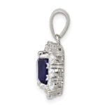 Sterling Silver Rhodium-plated CZ and Blue Glass Pendant - Image 2