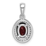 Sterling Silver Rhod-plated w/ Dark Red and White CZ Oval Pendant - Image 4