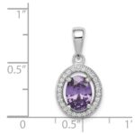 Sterling Silver Rhod-plated w/ Purple and White CZ Oval Pendant - Image 3