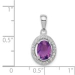 Sterling Silver Rhodium-plated Polished Amethyst and CZ Pendant - Image 3