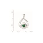Sterling Silver Rhodium-plated Green CZ Heart Claddagh Pendant - Image 2