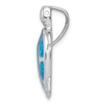 Sterling Silver Rhodium-plated Polished Created Blue Opal Turtle Slide - Image 2