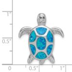 Sterling Silver Rhodium-plated Polished Created Blue Opal Turtle Slide - Image 3