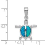 Sterling Silver Rhodium-plated Polished Created Blue Opal Turtle Pendant - Image 3