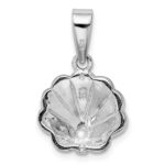 Sterling Silver Rhodium-plated Polished Created Blue Opal Oyster Pendant - Image 4