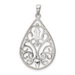 Sterling Silver Polished Filigree Diamond-cut Teardrop Pendant - Image 4