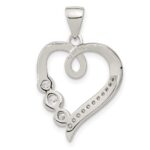 Sterling Silver Rhodium-plated Polished Open Heart CZ Pendant - Image 4