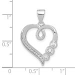 Sterling Silver Rhodium-plated Polished Open Heart CZ Pendant - Image 3
