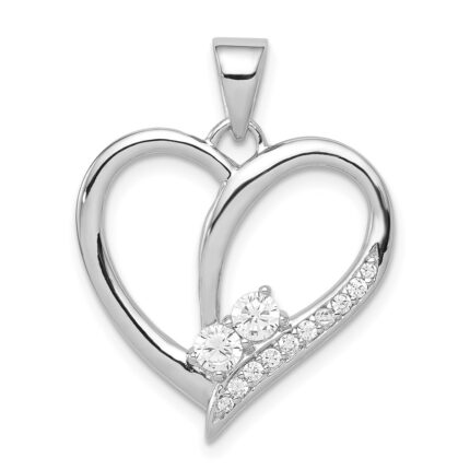 Sterling Silver Rhodium-plated CZ Heart Pendant