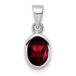 Sterling Silver Rhodium-plated Polished Garnet Oval Pendant