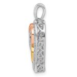 Sterling Silver Rhodium w/White, Yellow, & Rose Gold Plating Diamond Heart Pendant - Image 2