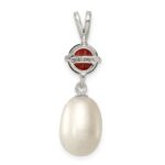 Sterling Silver Rhodium-plated 8-9mm White Teardrop Freshwater Cultured Pearl and 1.00GA Garnet Pendant - Image 4
