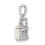 Sterling Silver Rhod-plate Dia. Cr.Pink Sapp. Simulated Opal Pendant - Image 2