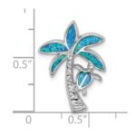 Sterling Silver Rhodium-plated Blue Inlay Created Opal Palm Tree Slide - Image 4