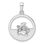 Sterling Silver Rhodium-plated Polished Blue Inlay Created Opal Turtle Pendant - Image 3