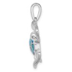 Sterling Silver Rhodium-plated Polished Blue Inlay Created Opal Turtle Pendant - Image 2
