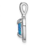 Sterling Silver Rhodium-plated Blue Square Created Opal w/CZ Pendant - Image 2