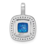 Sterling Silver Rhodium-plated Blue Square Created Opal w/CZ Pendant - Image 3