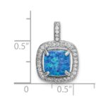 Sterling Silver Rhodium-plated Blue Square Created Opal w/CZ Pendant - Image 4