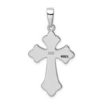 Sterling Silver Rhodium-plated Blue Inlay Created Opal Cross Pendant - Image 3
