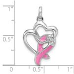 Sterling Silver Rhodium-plated Enamel CZ Ribbon Heart Pendant - Image 4