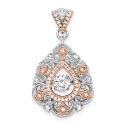 Sterling Silver Plat-plate Rose-tone Vibrant CZ Fancy Penda