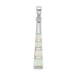 Sterling Silver Rhodium-plated White Created Opal Bar Pendant