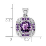 Sterling Silver Rhodium-plated Diamond and Amethyst Square Pendant - Image 4