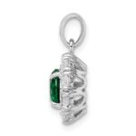 Sterling Silver Rhodium-plated Green Glass and CZ Halo Pendant - Image 2