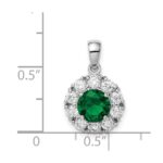 Sterling Silver Rhodium-plated Green Glass and CZ Halo Pendant - Image 4