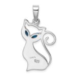 Sterling Silver Rhodium-plated Created Opal Cat Pendant - Image 3