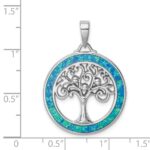 Sterling Silver Rhodium-plated Created Opal Circle w/Tree Pendant - Image 4