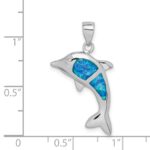 Sterling Silver Rhodium-plated Polished Created Blue Opal Dolphin Pendant - Image 4
