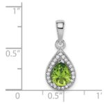 Sterling Silver Rhodium Plated Green and Clear CZ Pendant - Image 4