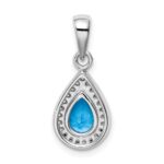 Sterling Silver Rhodium Plated Blue and Clear CZ Pendant - Image 3