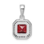 Sterling Silver Rhodium Plated Clear CZ and Square Red CZ Pendant - Image 3