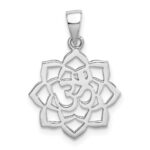 Sterling Silver Rhodium-plated Lotus w/Om Center Pendant