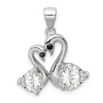 Sterling Silver Rhodium-plated Polished CZ Swan Couple Pendant