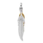 Sterling Silver Rhodium-plated Polished Gold Tone Double Feather Pendant - Image 3