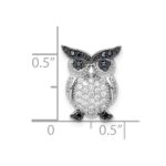 Sterling Silver Rhodium-plated Polished Black and Clear CZ Owl Chain Slide - Image 4
