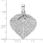 Sterling Silver Rhodium-plated Polished & D/C Small Leaf Pendant - Image 3