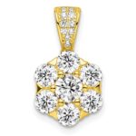 Sterling Silver Polished Gold-tone CZ Flower Pendant