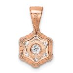 Sterling Silver Polished Rose-tone CZ Flower Pendant - Image 4