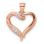 Sterling Silver Rose-tone CZ Open Heart Pendant