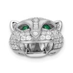 Sterling Silver Rhodium-plated Green & White CZ Panther Pendant - Image 6