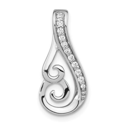 Sterling Silver Rh-plated Polished CZ Swirl Chain Slide