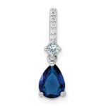Sterling Silver Rhodium-plated CZ and Blue Glass Pendant