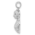 Sterling Silver Rhodium-plated Polished Green & White CZ Cat Pendant - Image 2