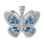 Sterling Silver Rhodium-plated Polished Blue & White CZ Butterfly Pendant